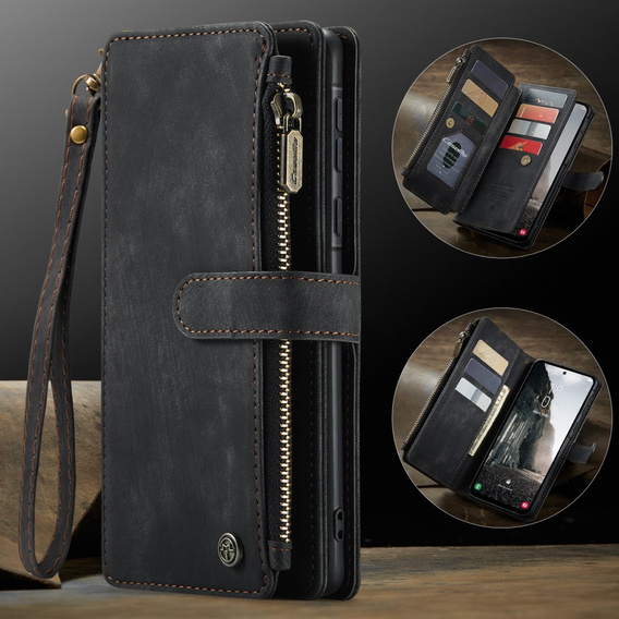 Η θήκη CASEME για Samsung Galaxy A56 5G, Leather Wallet Cash and Card Slots, με λουράκι, μαύρη