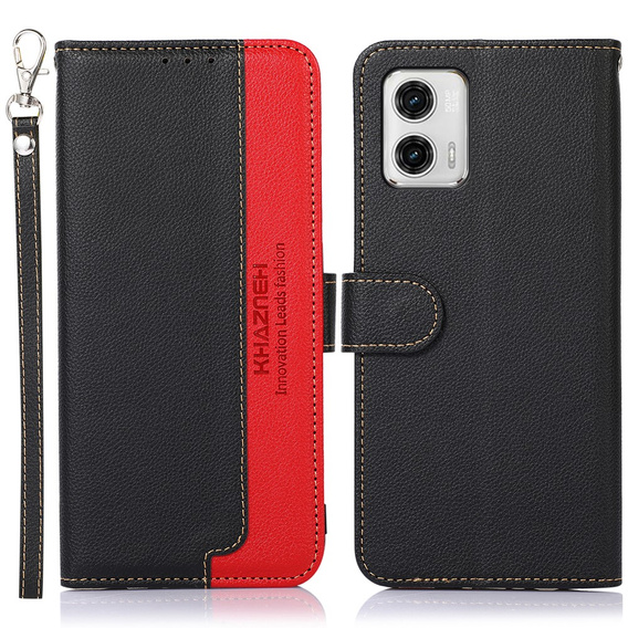 Θήκη με πτερύγιο για Motorola Moto G73 5G, KHAZNEH RFID, μαύρη / κόκκινη