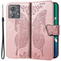 Θήκη με πτερύγιο για Motorola Edge 40 Neo, Butterfly, ροζ rose gold