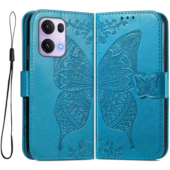 Θήκη με πτερύγιο για Oppo Reno 13 Pro, Butterfly, μπλε