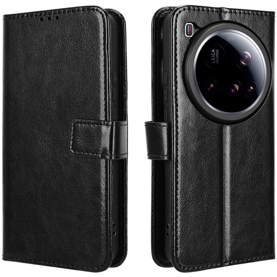 Θήκη με πτερύγιο για Xiaomi 15 Ultra, Crazy Horse Wallet, μαύρη