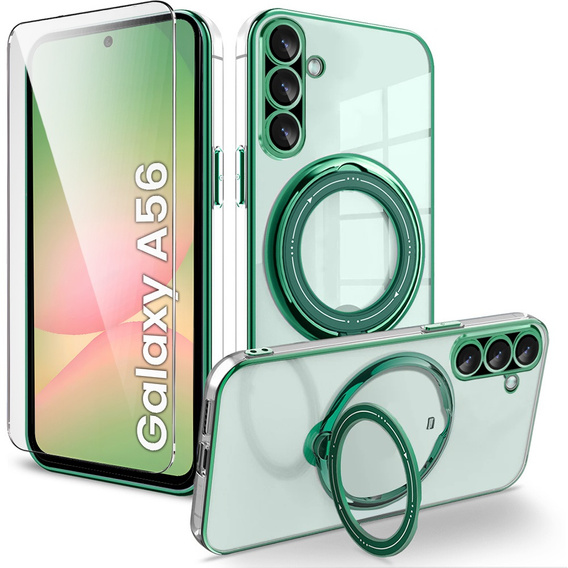 Μαγνητική θήκη για Samsung Galaxy A56, για MagSafe, πράσινη + γυαλί 9H