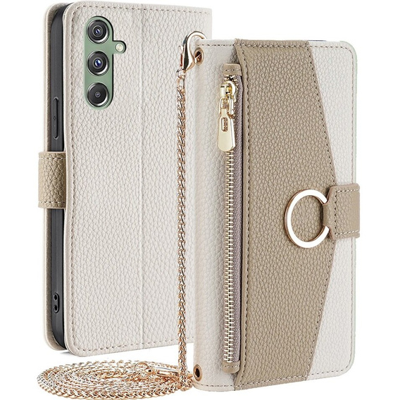 θήκη Wallet Zipper Pocket flip για το Samsung Galaxy M34 5G, Wallet Zipper Pocket, με καθρέφτη, λευκή