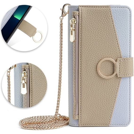 θήκη Wallet Zipper Pocket flip για το iPhone 13, Wallet Zipper Pocket, με καθρέφτη, μπλε