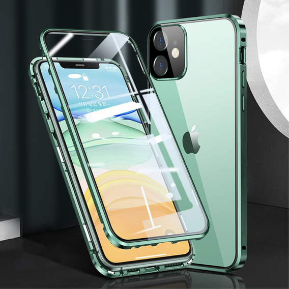 θήκη για το iPhone 12 Mini, Magnetic Dual Glass, πράσινη