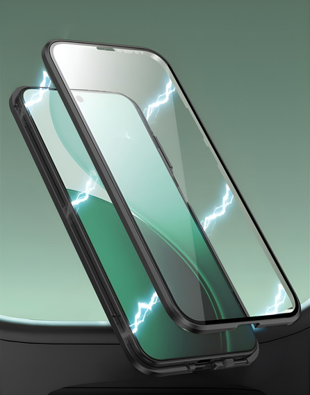 Θήκη για Oppo Reno 14, Μαγνητικό διπλό γυαλί, διαφανές με μαύρες πλευρές