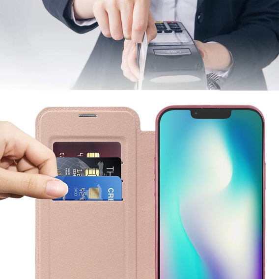 Θήκη για iPhone 15, FlipMag Ασφαλές πορτοφόλι με πτερύγιο RFID, για MagSafe, ροζ