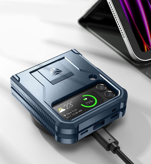 Θωρακισμένη θήκη για Samsung Galaxy Z Flip 4 5G, Dexnor Clip Holder, navy blue