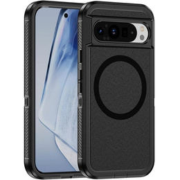 Θήκη ERBORD με πλαίσιο για Google Pixel 9 / Google Pixel 9 Pro, για MagSafe, μαύρο + Μετριασμένο γυαλί