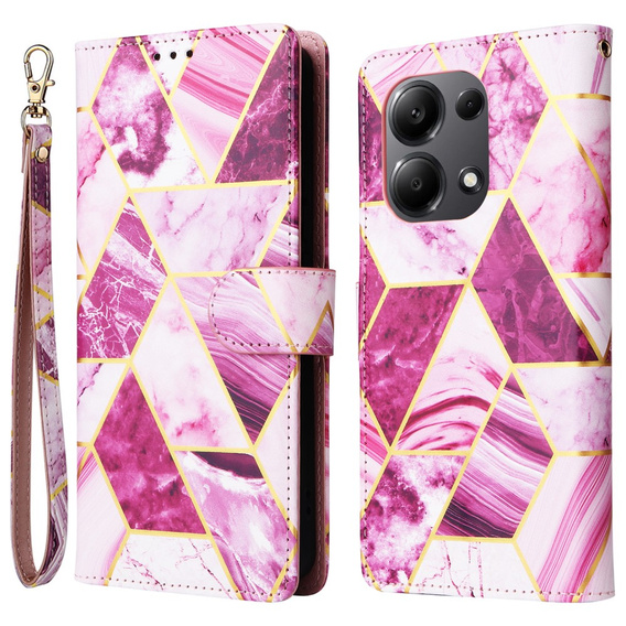 Θήκη με πτερύγιο για Xiaomi Redmi Note 13 Pro 4G / Xiaomi Redmi Note 14S / Xiaomi Poco M6 Pro 4G, Wallet, Marble μωβ