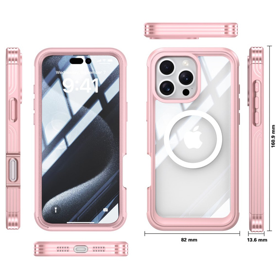 Θήκη για iPhone 16 Pro Max, Shockproof, με γυαλί, για MagSafe, ροζ