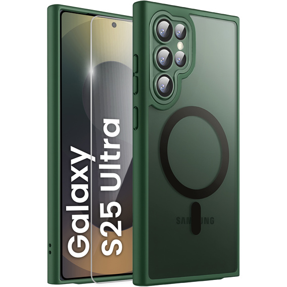 Θήκη για Samsung Galaxy S25 Ultra, για MagSafe, ERBORD Μatt Case, πράσινη + Γυαλί οθόνης