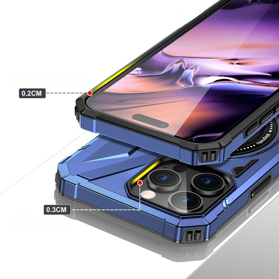 Θήκη για iPhone 16 Pro, θωρακισμένη με βάση και λαβή, μπλε