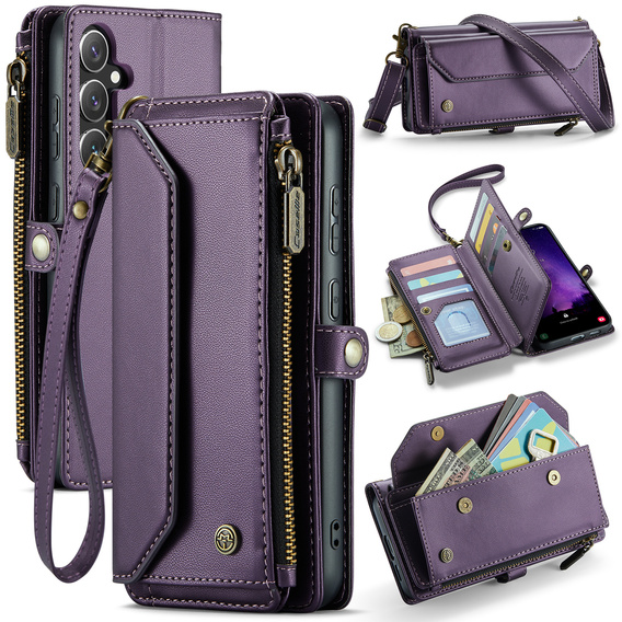 θήκη CASEME για Samsung Galaxy S25 FE, RFID Leather Wallet, με λουράκι ώμου, μωβ