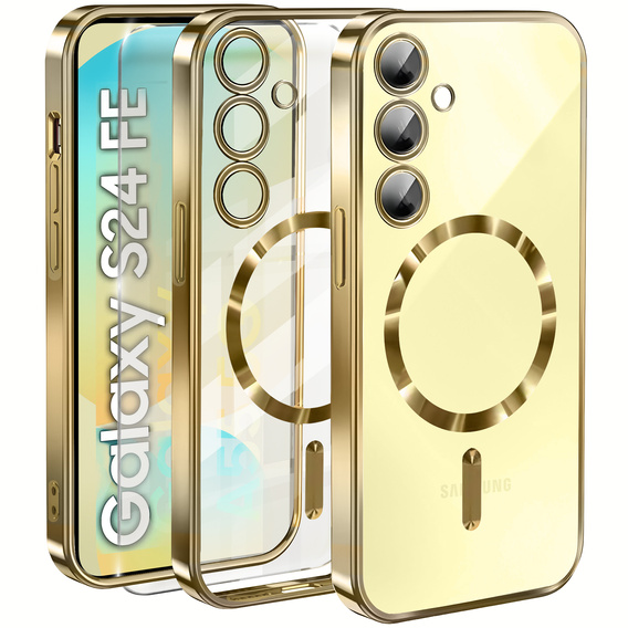 Θήκη για Samsung Galaxy S24 FE, Electro MagSafe, χρυσή + Γυαλί για την οθόνη