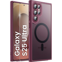 Θήκη για Samsung Galaxy S25 Ultra, για MagSafe, ERBORD Μatt Case, μπορντό + Γυαλί οθόνης