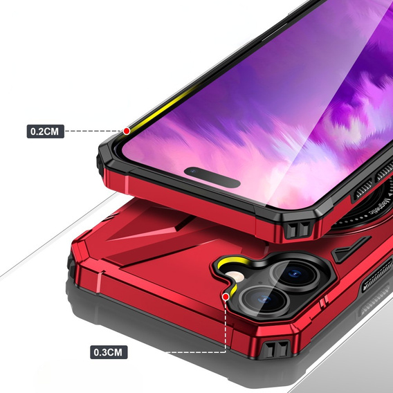 Θήκη για iPhone 16, θωρακισμένη με βάση και λαβή, κόκκινη