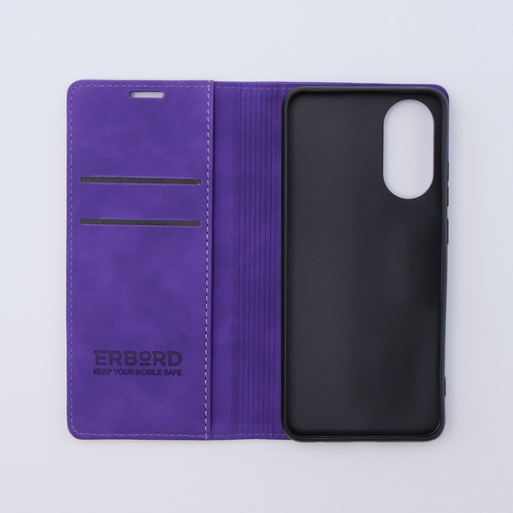 Θήκη για Oppo A78 4G, ERBORD Vintage, πορτοφόλι με πτερύγιο, μωβ