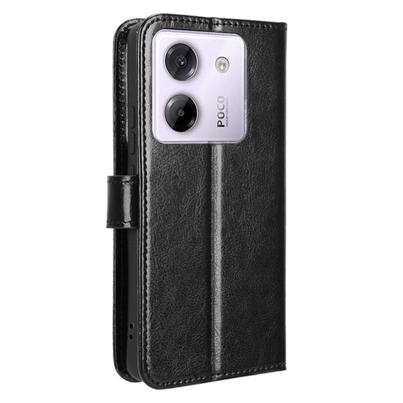 Θήκη με πτερύγιο για Xiaomi Poco M7 Pro 5G, Crazy Horse Wallet, μαύρη