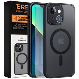 Θήκη για iPhone 13, για MagSafe, ERBORD Μatt Case, μαύρη + Γυαλί οθόνης