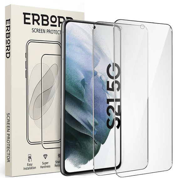 2x Μετριασμένο γυαλί για Samsung Galaxy S21, ERBORD 9H Hard Glass στην οθόνη