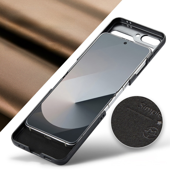 Θήκη για Samsung Galaxy Z Flip7 FE / Z Flip6, CASEME Litchi Leather, καφέ