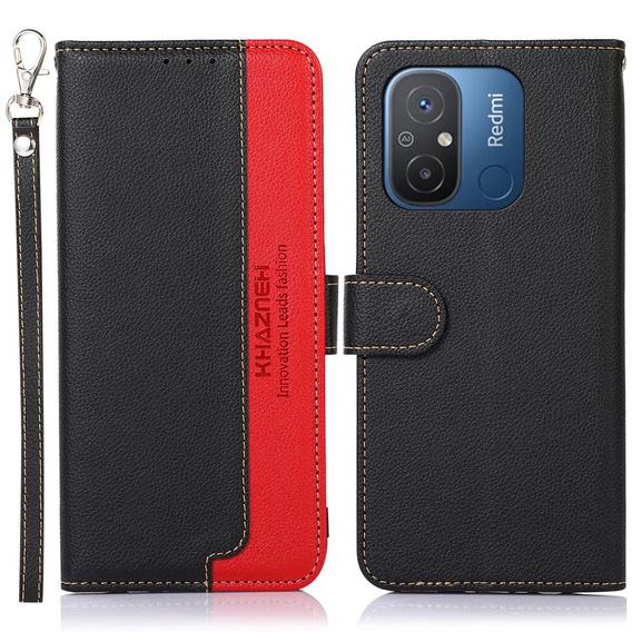 Θήκη με πτερύγιο για Xiaomi Redmi 12C, KHAZNEH RFID, μαύρη / κόκκινη