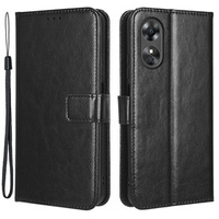 Θήκη με πτερύγιο για Oppo A17, Crazy Horse Wallet, μαύρη