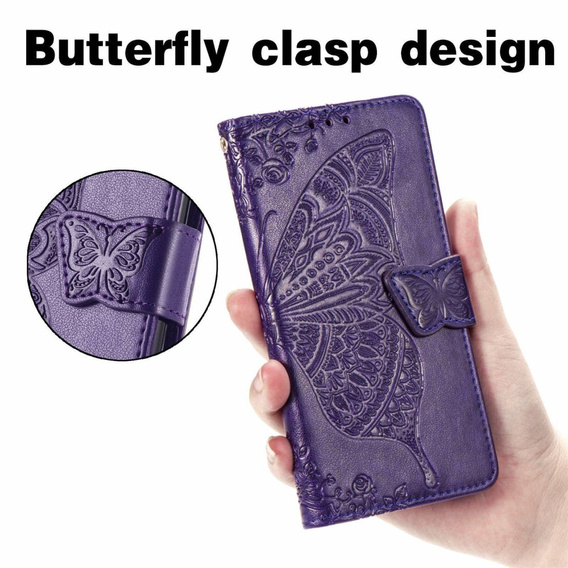 Θήκη με πτερύγιο για Motorola Moto G32, Butterfly, μωβ