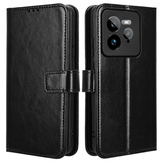 Θήκη με πτερύγιο για Realme GT 7 Pro, Crazy Horse Wallet, μαύρη