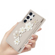 θήκη για Samsung Galaxy S24 Ultra, Leather Flower Card Slot, μπεζ
