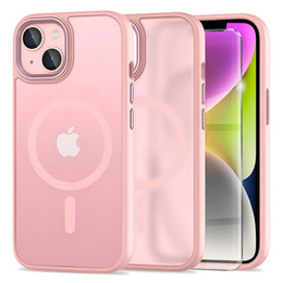 Θήκη για iPhone 14, για MagSafe, ERBORD Μatt Case, ροζ + Γυαλί οθόνης