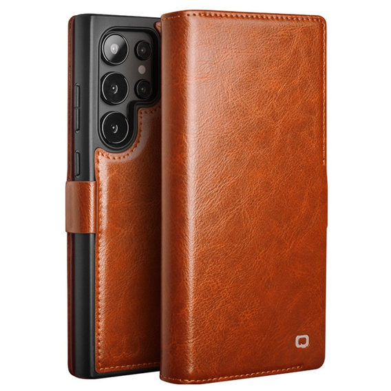 θήκη flip για Samsung Galaxy S25 Ultra, QIALINO Leather Wallet, καφέ