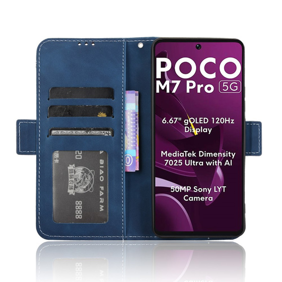 Θήκη με πτερύγιο για Xiaomi Poco M7 Pro 5G, Card Slot, σκούρο μπλε