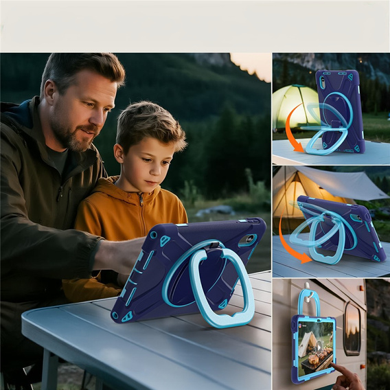 Παιδική θήκη για Lenovo Tab M11, θωρακισμένη με λουράκι, ναυτικό μπλε / πράσινο