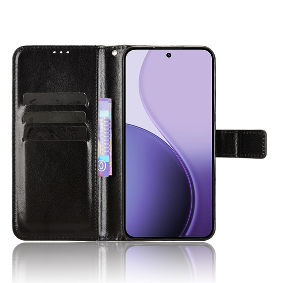 Θήκη με πτερύγιο για το Oppo Reno 14, υφή Crazy Horse, μαύρο