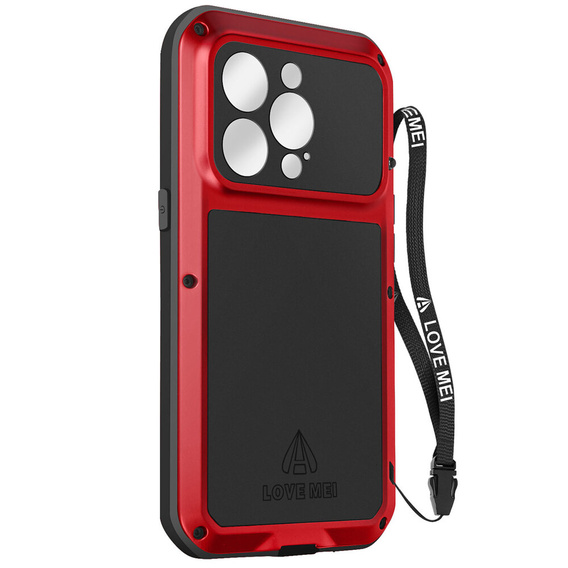 Love Mei Θήκη για iPhone 14 Pro, armored with glass, κόκκινη
