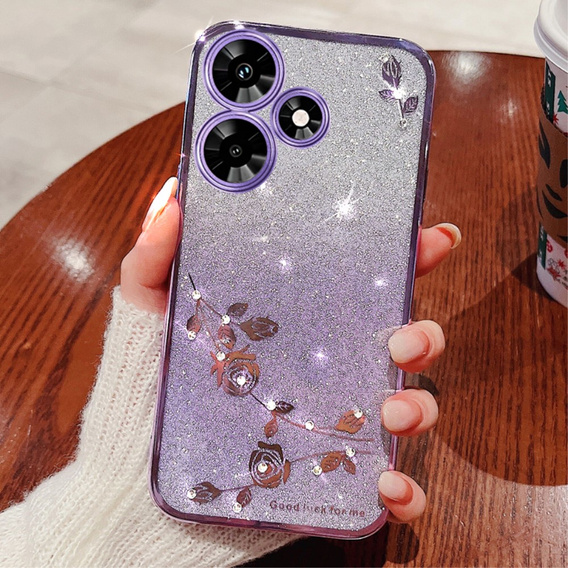 Θήκη για Infinix Hot 30, Glitter Flower, μωβ