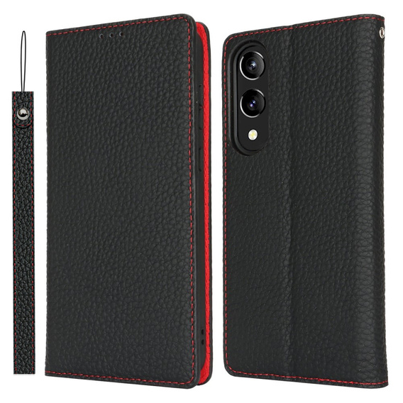 Θήκη με πτερύγιο για Samsung Galaxy S25 Edge, Litchi Skin Grain, μαύρη