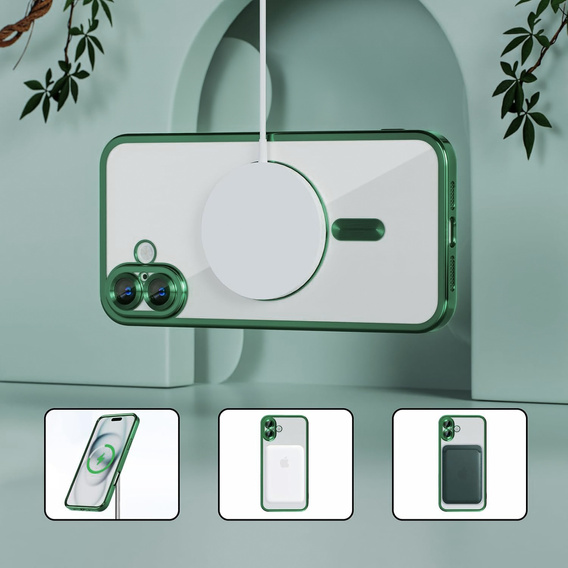 Θήκη για iPhone 16 Plus, Electro MagSafe, πράσινη + Γυαλί για την οθόνη