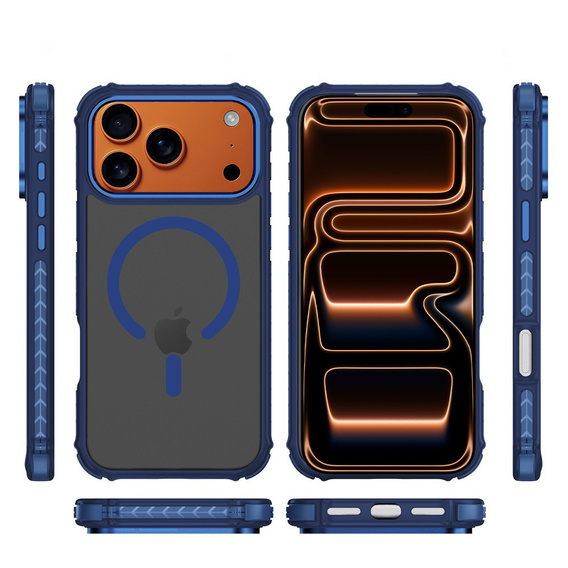 Ματ θήκη για iPhone 17 Pro, θωρακισμένη, για MagSafe, καπνιστή με μπλε πλευρές