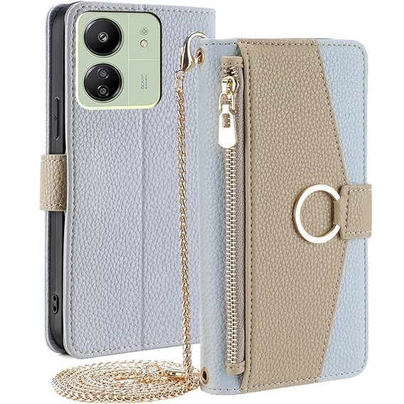 θήκη Wallet Zipper Pocket flip για το Xiaomi Redmi 13C / Poco C65, Wallet Zipper Pocket, με καθρέφτη, μπλε