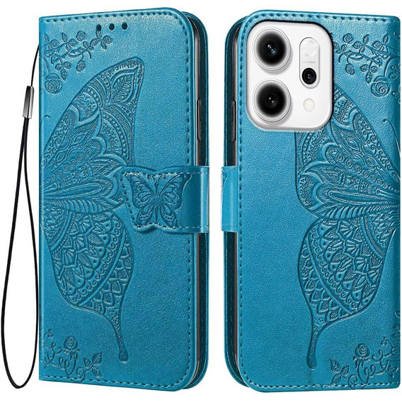 Θήκη πτερύγιο για Oppo Reno 14, Butterfly, πορτοφόλι, μπλε
