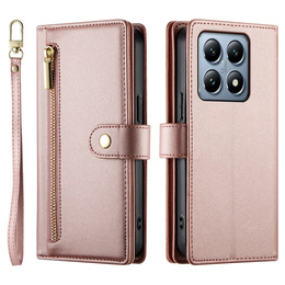 Θήκη με πτερύγιο για Xiaomi 14T Pro, Wallet Zipper Pocket, ροζ