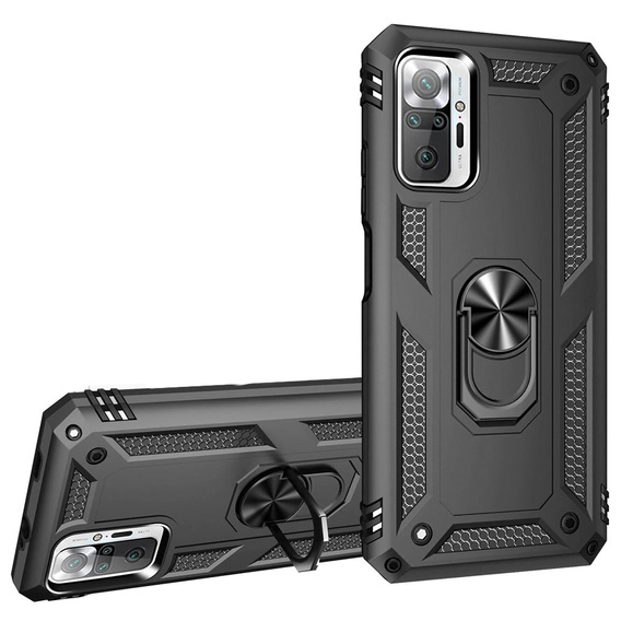 θωρακισμένη θήκη για Xiaomi Redmi Note 10 Pro, Nox Case Ring, μαύρη