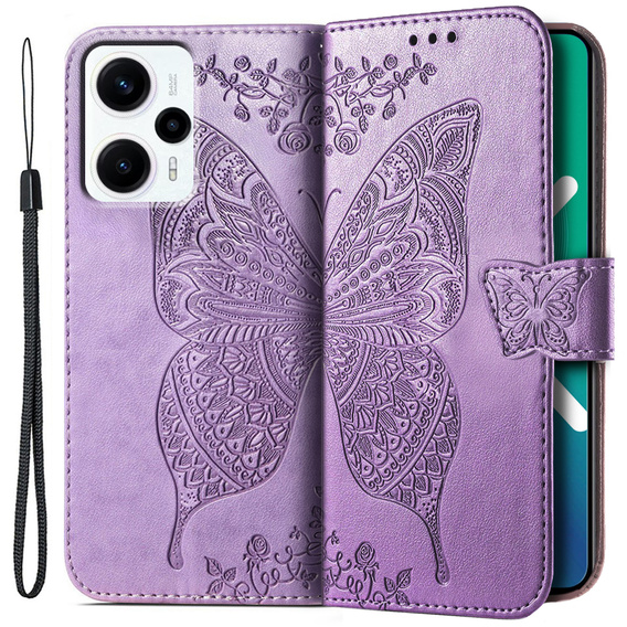 Θήκη με πτερύγιο για Xiaomi Poco F5, Butterfly, μωβ