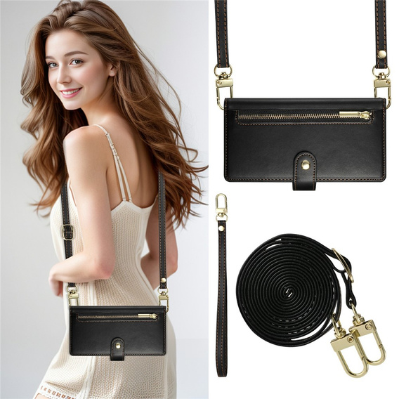 Θήκη με πτυσσόμενο καπάκι και τσέπη με φερμουάρ για Samsung Galaxy A57 5G, μαύρη