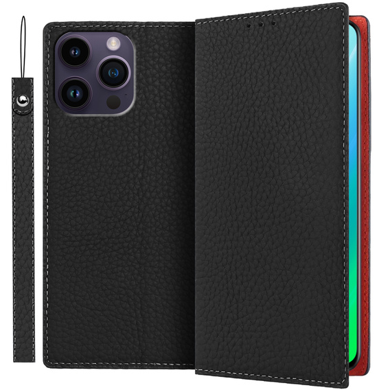 Θήκη με πτερύγιο για iPhone 14 Pro, Litchi Skin Grain, μαύρη