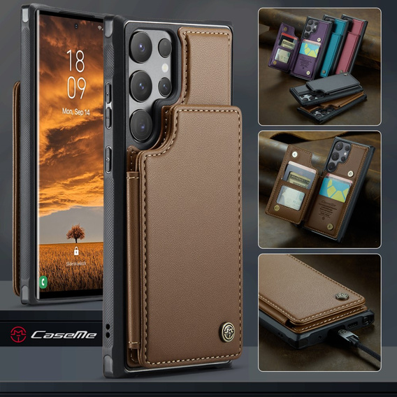CASEME flip case για Samsung Galaxy S25 Ultra, Litchi Wallet, καφέ
