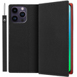 Θήκη με πτερύγιο για iPhone 14 Pro, Litchi Skin Grain, μαύρη